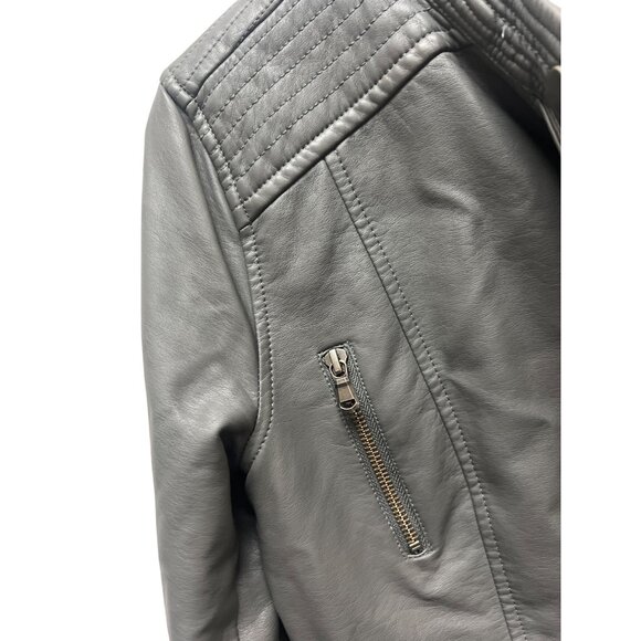 Anthropologie Ett:Twa Gray Vegan Leather Cropped Moto Jacket - Picture 10 of 12